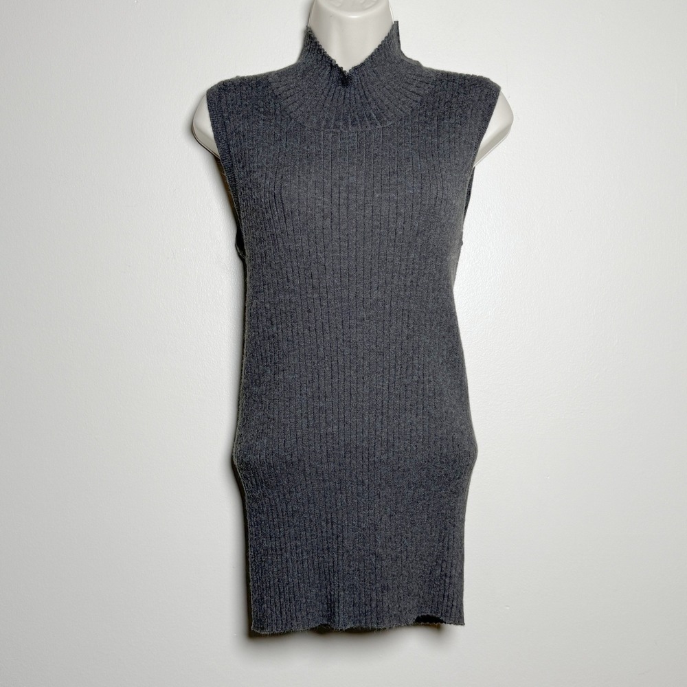 Sweet Romeo Womens Ribbed Sleeveless Knit Sweater M Charcoal Grey Mock Neck
